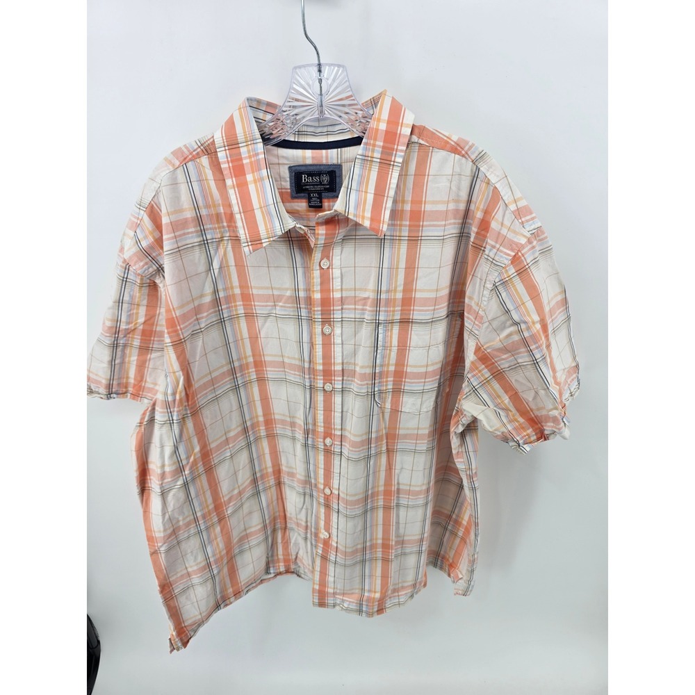 GH Bass Mens XXL Orange Plaid Short Sleeve Button Down Cotton Shirt 3010